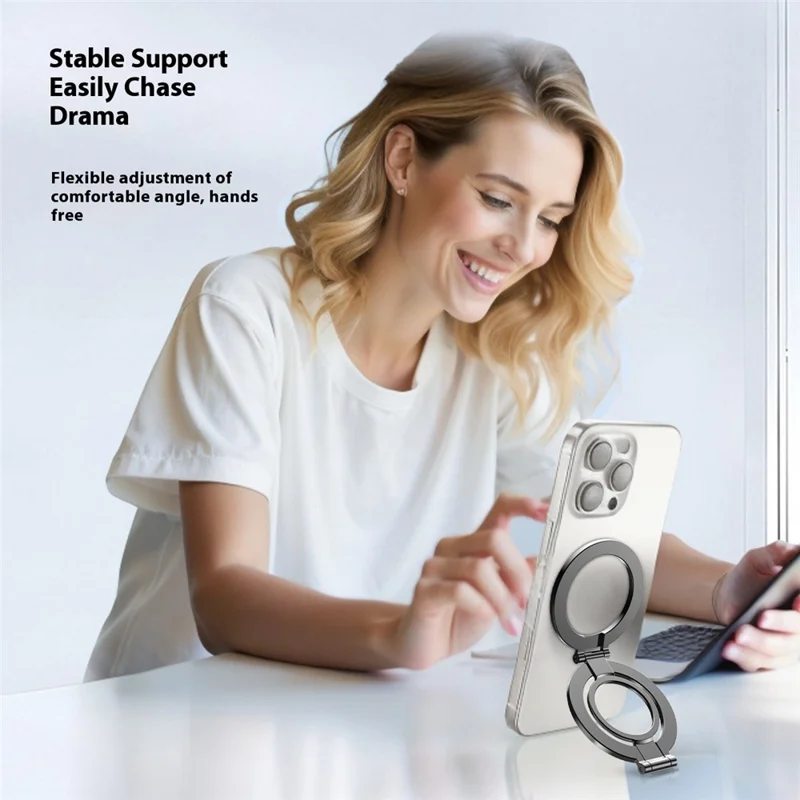 TS-01 Double-Sided Magnetic Phone Ring Holder Kickstand Multi-Angle Foldable Desktop Kickstand - Silver