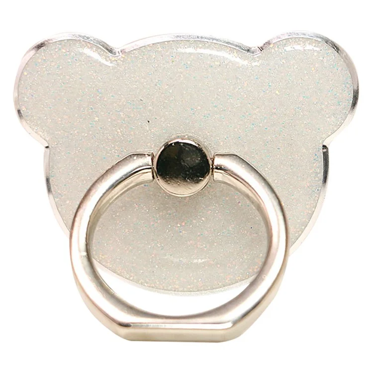 Ours Tête de forme Paillettes Bague mobile de doigt Support de téléphone portable - Blanc 