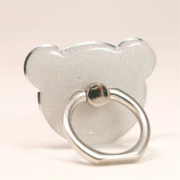 Ours Tête de forme Paillettes Bague mobile de doigt Support de téléphone portable - Blanc 