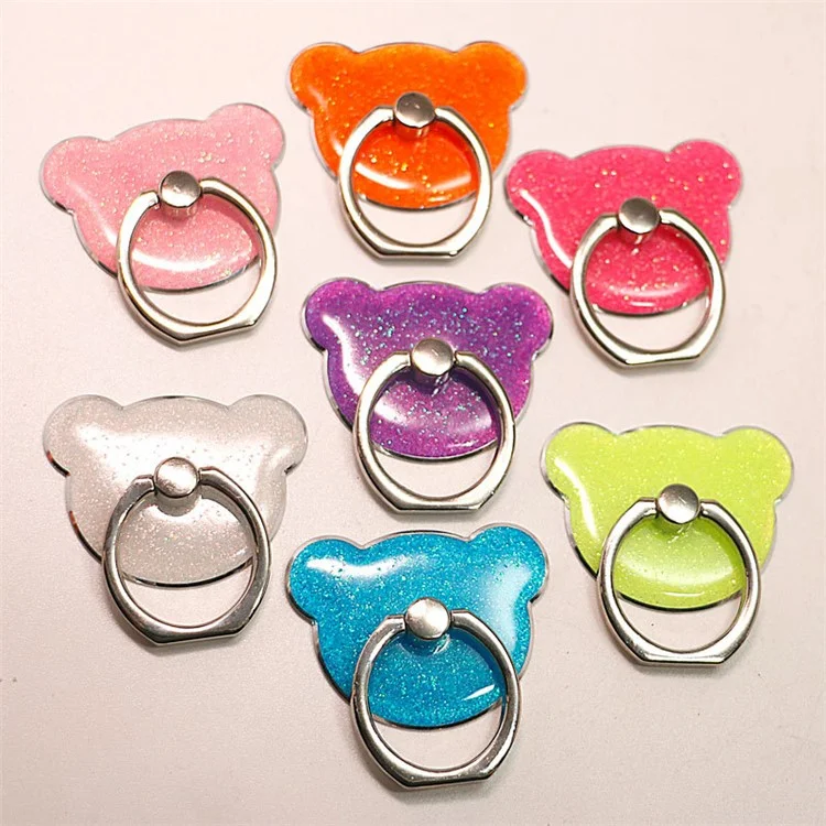 Ours Tête de forme Paillettes Bague mobile de doigt Support de téléphone portable - Blanc 