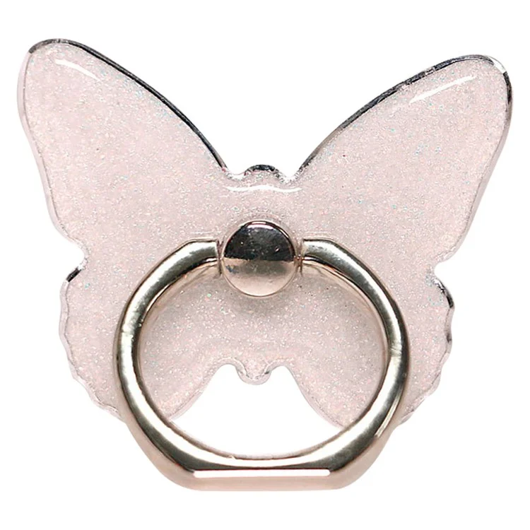 Bague pour téléphone portable en forme de papillon avec paillettes et support amovible - Blanc