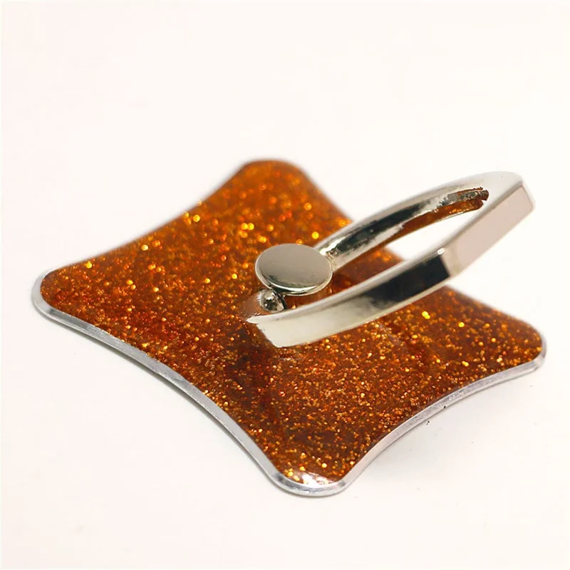 Glitter Cell Phone Kickstand Finger Ring Buckle Adhesive Phone Holder - Orange