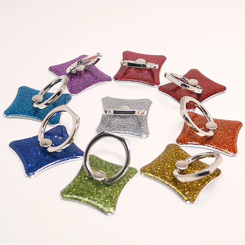 Glitter Cell Phone Kickstand Finger Ring Buckle Adhesive Phone Holder - Orange