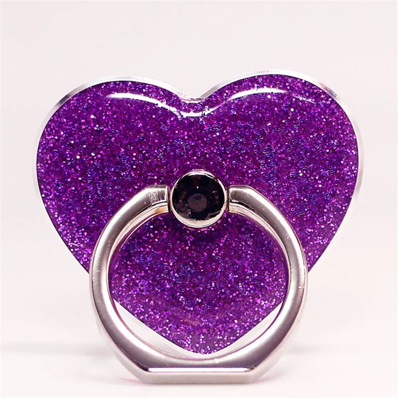 Heart Shape Glitter Ring Kickstand for Smartphone Metal Buckle Phone Holder - Purple