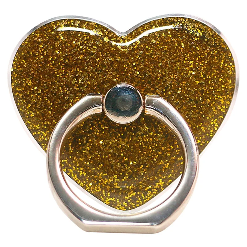 Heart Shape Glitter Ring Kickstand for Smartphone Metal Buckle Phone Holder - Gold