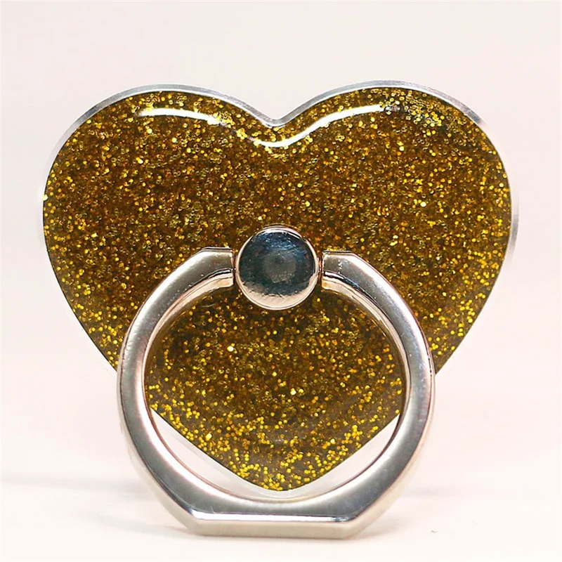 Heart Shape Glitter Ring Kickstand for Smartphone Metal Buckle Phone Holder - Gold