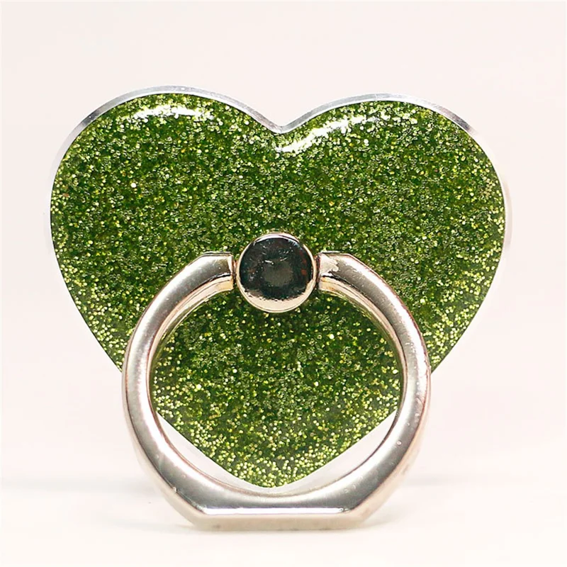 Heart Shape Glitter Ring Kickstand for Smartphone Metal Buckle Phone Holder - Green