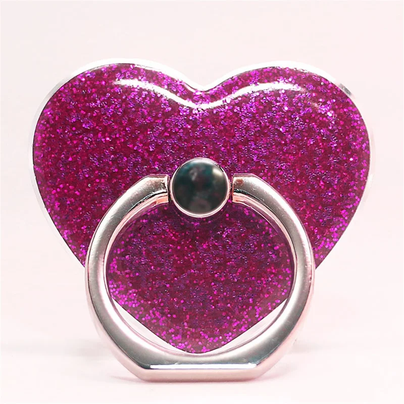 Heart Shape Glitter Ring Kickstand for Smartphone Metal Buckle Phone Holder - Rose