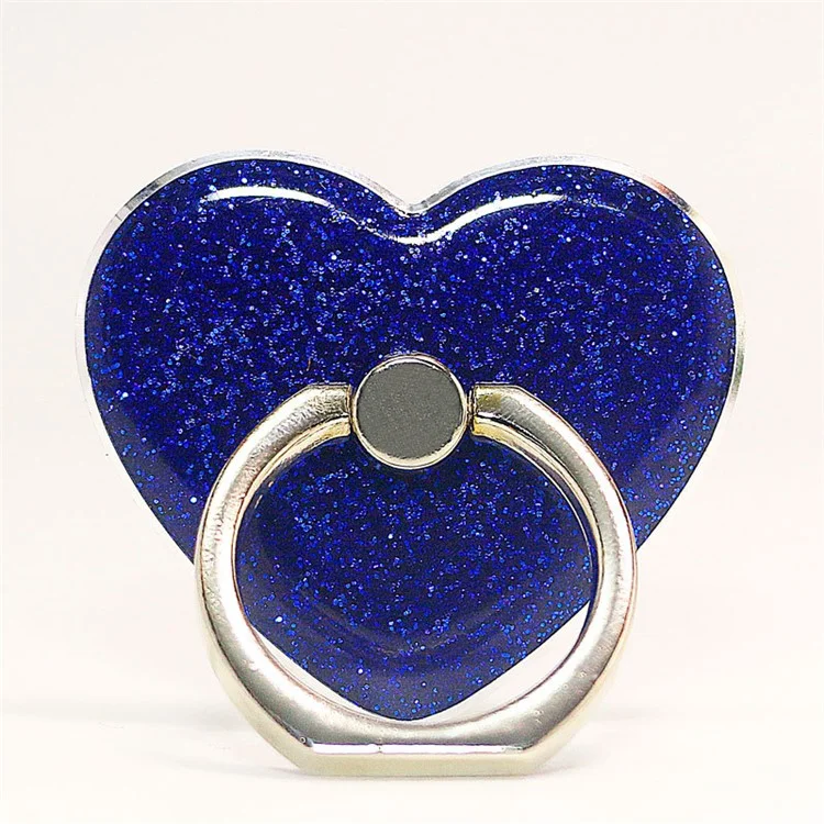 Bague à paillettes en forme de coeur pour support de téléphone portable en métal - Bleu foncé