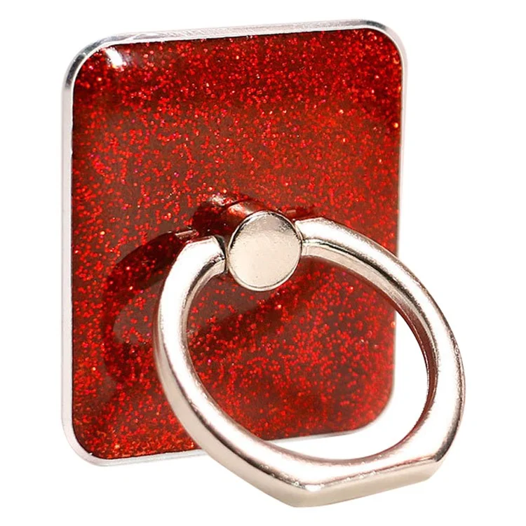 Cell Phone Ring Holder Stand Square Shape Glitter Finger Ring Kickstand with Metal Phone Grip - Red