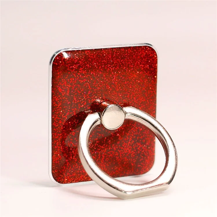 Cell Phone Ring Holder Stand Square Shape Glitter Finger Ring Kickstand with Metal Phone Grip - Red