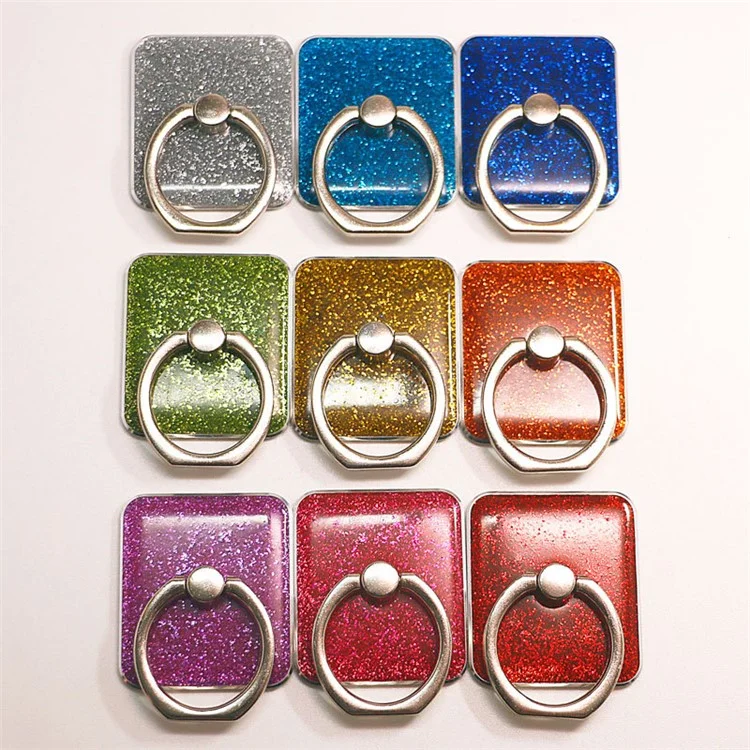 Cell Phone Ring Holder Stand Square Shape Glitter Finger Ring Kickstand with Metal Phone Grip - Red