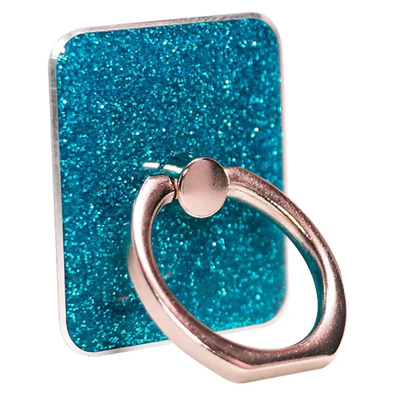 Cell Phone Ring Holder Stand Square Shape Glitter Finger Ring Kickstand with Metal Phone Grip - Blue