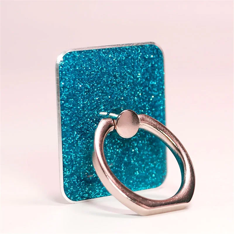 Cell Phone Ring Holder Stand Square Shape Glitter Finger Ring Kickstand with Metal Phone Grip - Blue