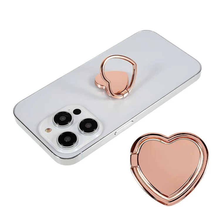 Liebe Herzförmige Handy -ringhalter 360 Grad Rotation Finger Ring Kickstand Metall Phone Grip - Roségold