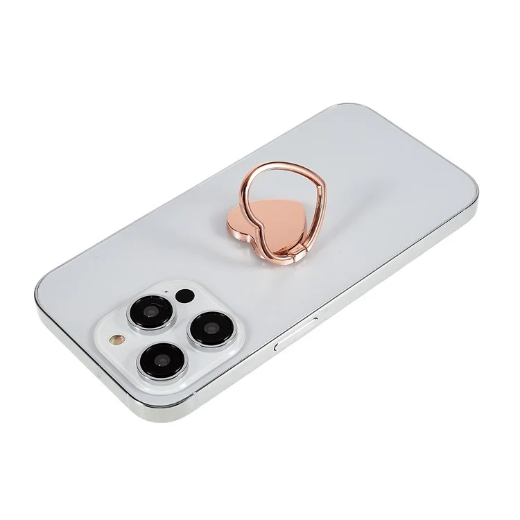 Liebe Herzförmige Handy -ringhalter 360 Grad Rotation Finger Ring Kickstand Metall Phone Grip - Roségold