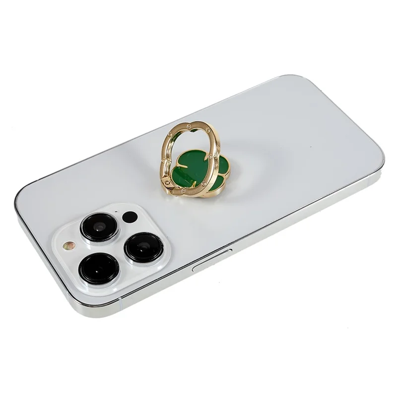 Clover Phone Ring Finger Kickstand Back Stand Holder Bracket Metal Grip Hook  for Smartphone - Green