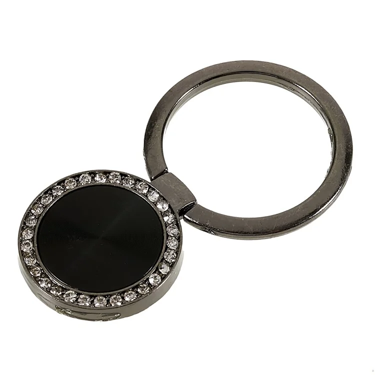 Anello per cellulare con decorazione a strass, supporto reclinabile, supporto per CD, girevole, gancio per dito regolabile - Nero