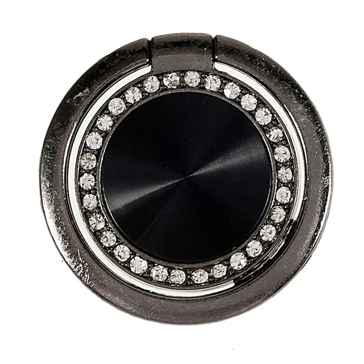 Anello per cellulare con decorazione a strass, supporto reclinabile, supporto per CD, girevole, gancio per dito regolabile - Nero
