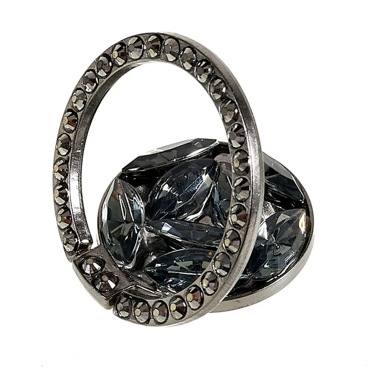 Cell Phone Ring Holder Rhinestone Phone Kickstand Grip Rotation Universal Multi Angle Metal Phone Back Grip - Black