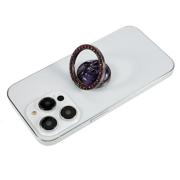 Cell Phone Ring Holder Rhinestone Phone Kickstand Grip Rotation Universal Multi Angle Metal Phone Back Grip - Purple