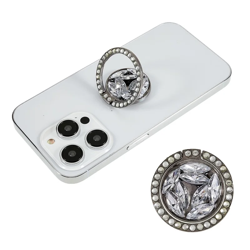 Cell Phone Ring Holder Rhinestone Phone Kickstand Grip Rotation Universal Multi Angle Metal Phone Back Grip - Silver