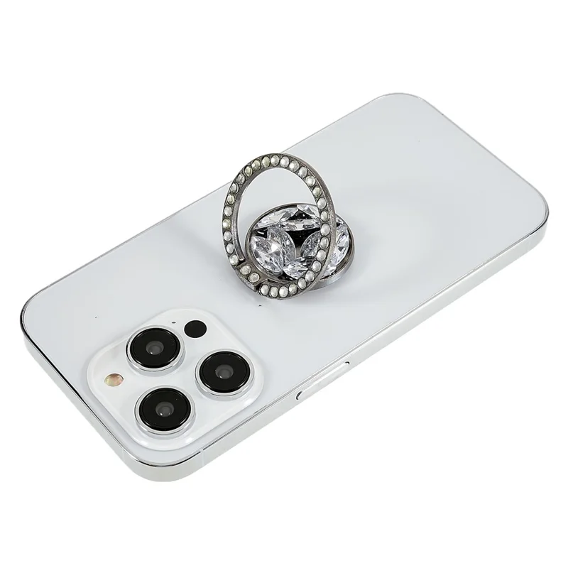 Cell Phone Ring Holder Rhinestone Phone Kickstand Grip Rotation Universal Multi Angle Metal Phone Back Grip - Silver