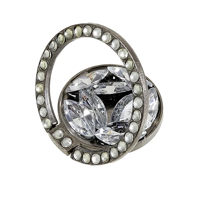 Cell Phone Ring Holder Rhinestone Phone Kickstand Grip Rotation Universal Multi Angle Metal Phone Back Grip - Silver