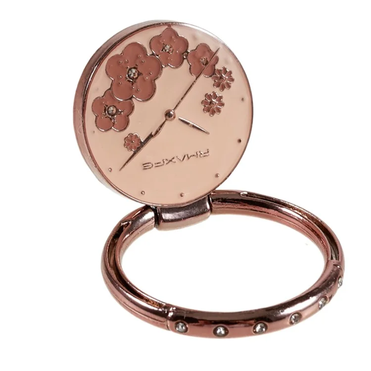 Flower Mobile Phone Ring Kickstand Electroplating Finger Ring Holder Cell Phone Stand Decorated with Rhinestone - Rose Gold