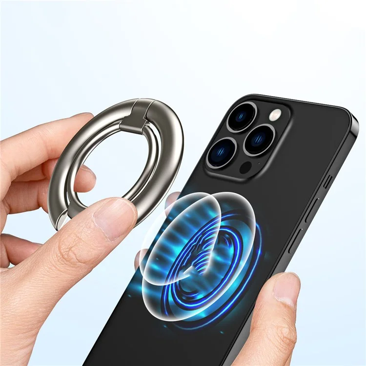Para iPhone 12 / 13 / 14 Series Electroplating Metal Kickstand Magnetic Folding Finger Ring Phone Holder - Negro