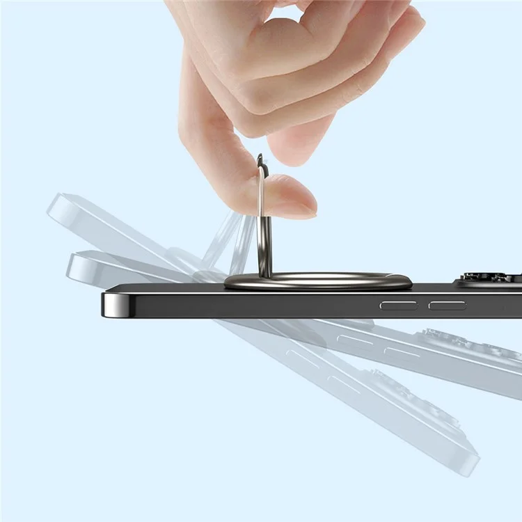 Para iPhone 12 / 13 / 14 Series Electroplating Metal Kickstand Magnetic Folding Finger Ring Phone Holder - Negro