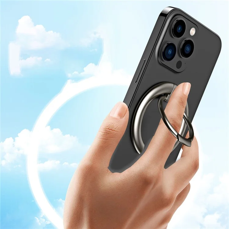 Para iPhone 12 / 13 / 14 Series Electroplating Metal Kickstand Magnetic Folding Finger Ring Phone Holder - Negro