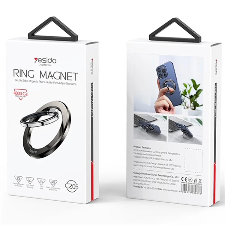YESIDO C205 Phone Back Double-sided Magnetic Ring Holder Zinc Alloy Kickstand
