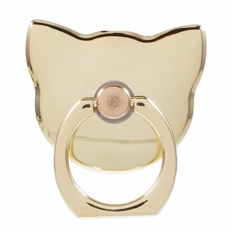 Phone Ring Holder Kickstand Cat Head Shaped Adhesive Metal Phone Bracket - Gold