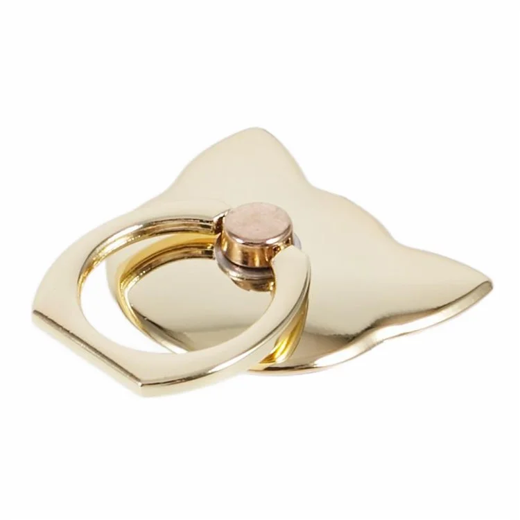 Phone Ring Holder Kickstand Cat Head Shaped Adhesive Metal Phone Bracket - Gold