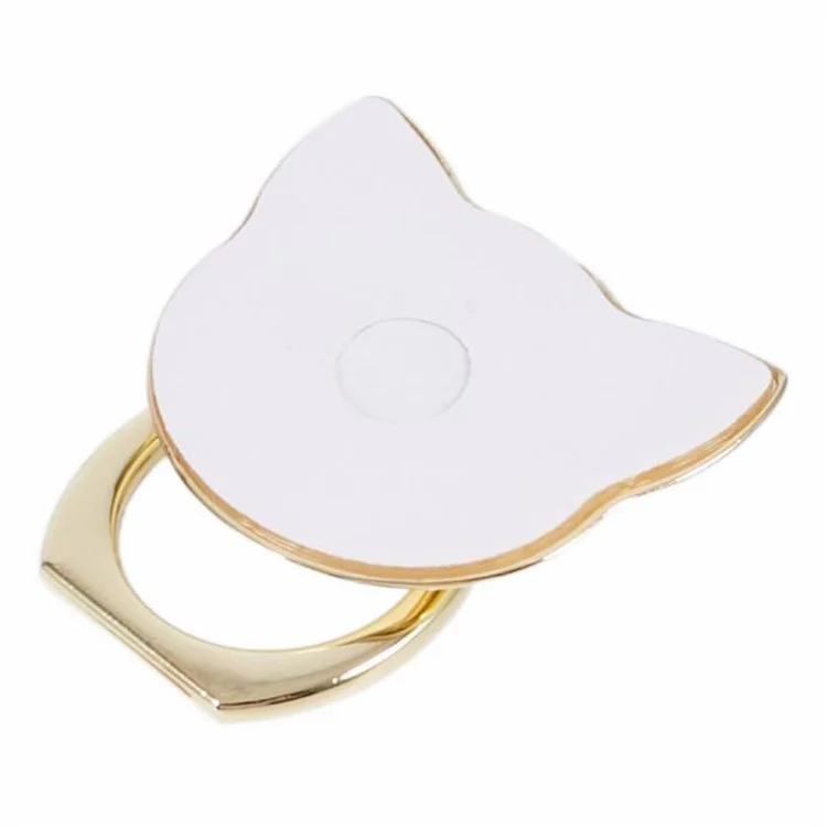 Phone Ring Holder Kickstand Cat Head Shaped Adhesive Metal Phone Bracket - Gold