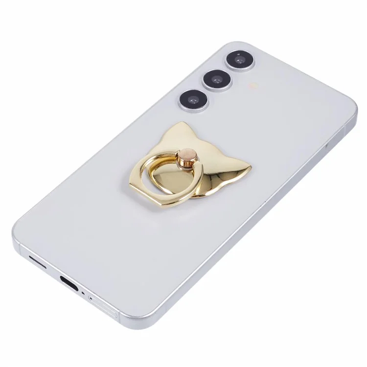 Phone Ring Holder Kickstand Cat Head Shaped Adhesive Metal Phone Bracket - Gold