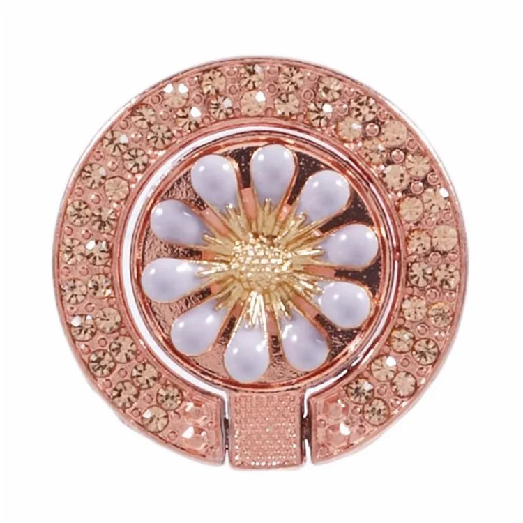 Round Phone Kickstand Adhesive Metal Phone Ring Holder Grip Flower Decoration - Light Purple