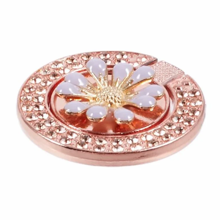 Round Phone Kickstand Adhesive Metal Phone Ring Holder Grip Flower Decoration - Light Purple