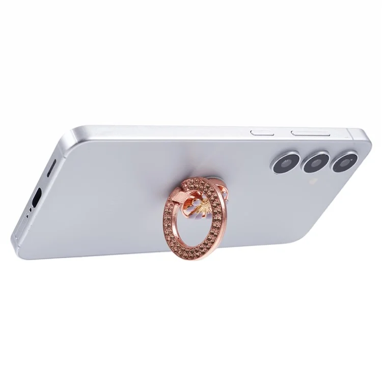 Round Phone Kickstand Adhesive Metal Phone Ring Holder Grip Flower Decoration - Light Purple
