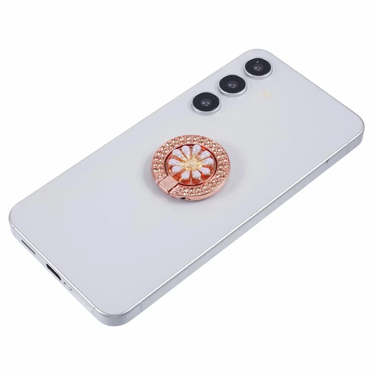 Round Phone Kickstand Adhesive Metal Phone Ring Holder Grip Flower Decoration - Light Purple