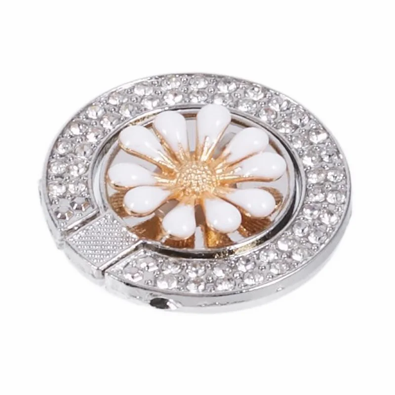 Round Phone Kickstand Adhesive Metal Phone Ring Holder Grip Flower Decoration - White