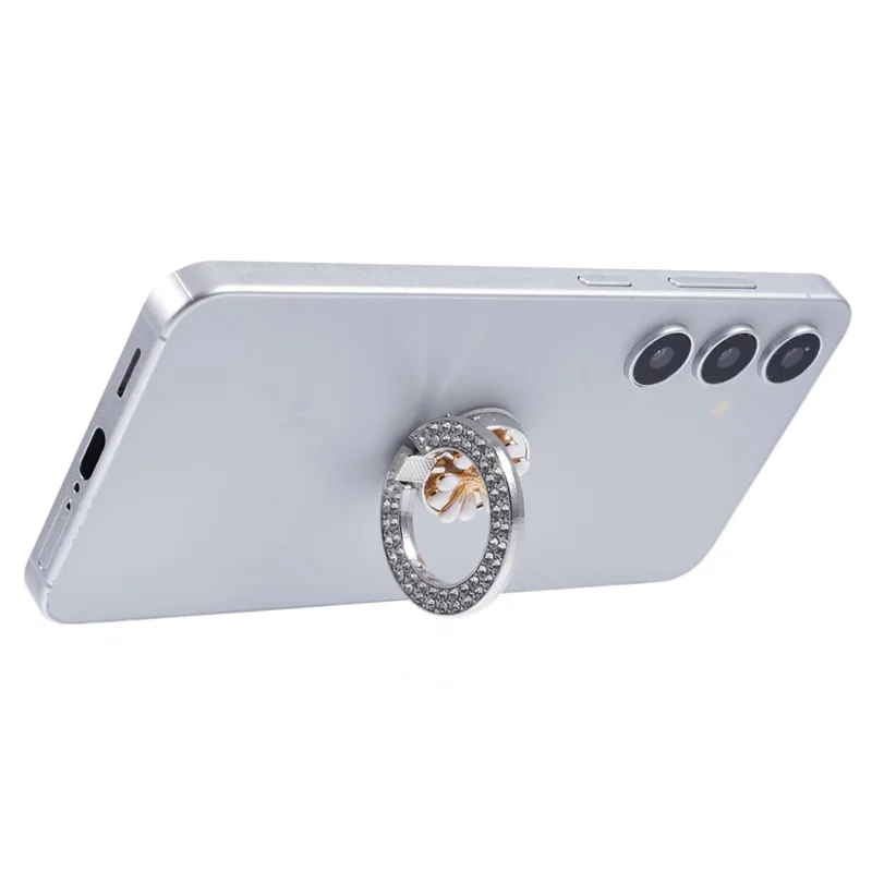 Round Phone Kickstand Adhesive Metal Phone Ring Holder Grip Flower Decoration - White