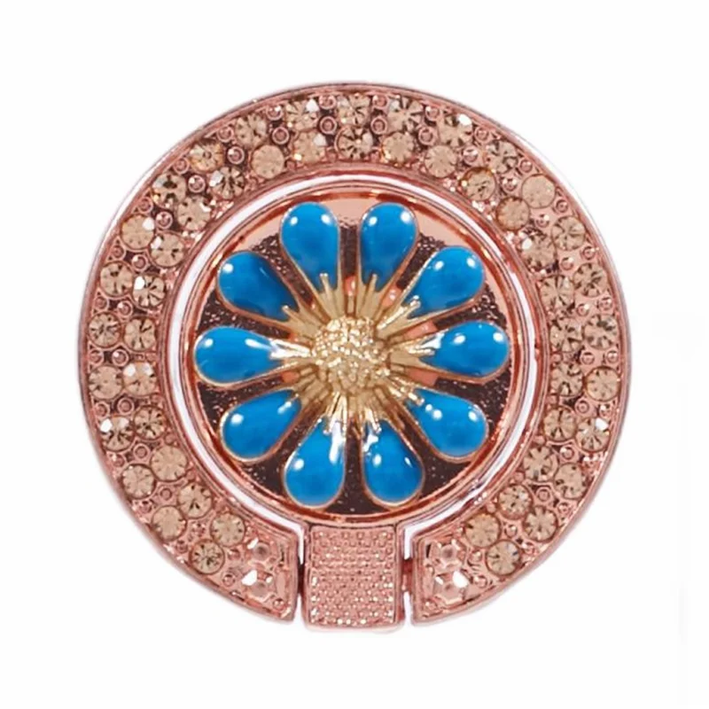 Round Phone Kickstand Adhesive Metal Phone Ring Holder Grip Flower Decoration - Sapphire