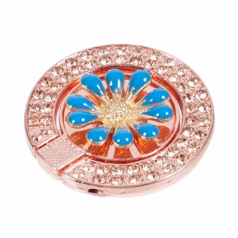 Round Phone Kickstand Adhesive Metal Phone Ring Holder Grip Flower Decoration - Sapphire