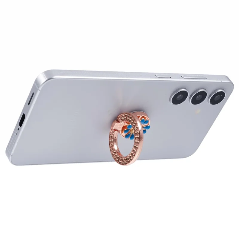 Round Phone Kickstand Adhesive Metal Phone Ring Holder Grip Flower Decoration - Sapphire