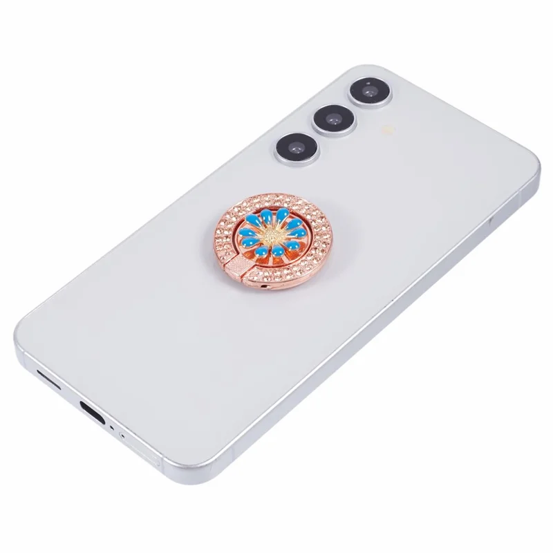 Round Phone Kickstand Adhesive Metal Phone Ring Holder Grip Flower Decoration - Sapphire