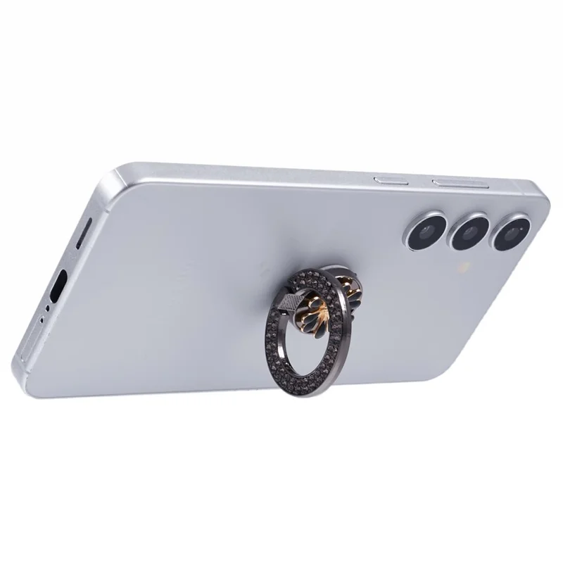 Runder Telefonständer Klebehalterung Metall Telefonring Halter Griff Blumendekoration - Schwarz