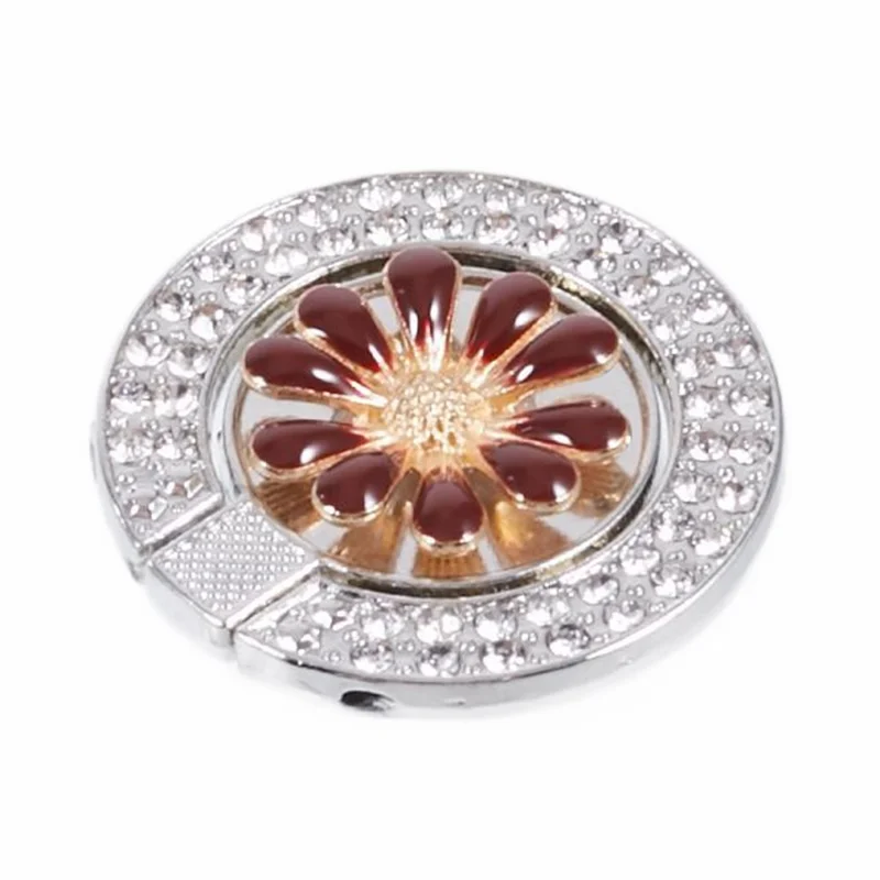 Round Phone Kickstand Adhesive Metal Phone Ring Holder Grip Flower Decoration - Wine Red