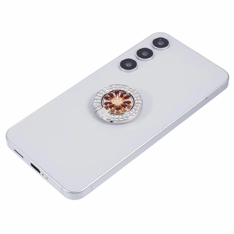 Round Phone Kickstand Adhesive Metal Phone Ring Holder Grip Flower Decoration - Wine Red
